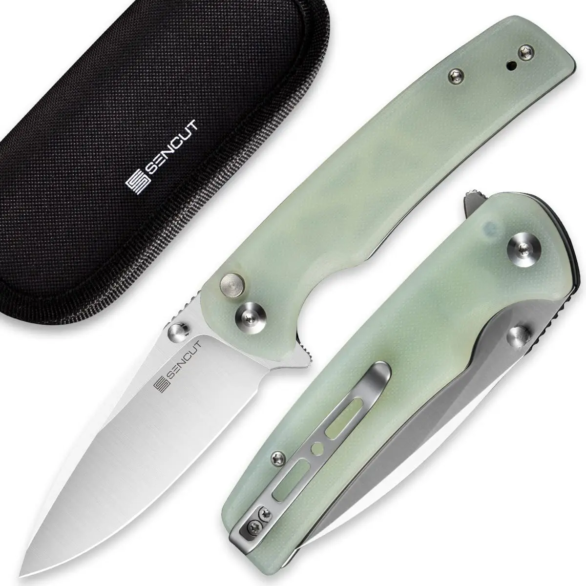 SENCUT Sachse Button Lock Pocket Knife 3.47" 9Cr18MoV Blade | Ambidextrous, Reversible Deep Carry Clip - main product image