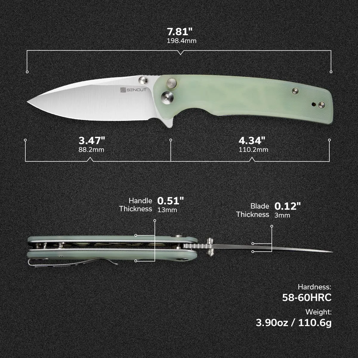 SENCUT Sachse Button Lock Pocket Knife 3.47" 9Cr18MoV Blade | Ambidextrous, Reversible Deep Carry Clip - view 2
