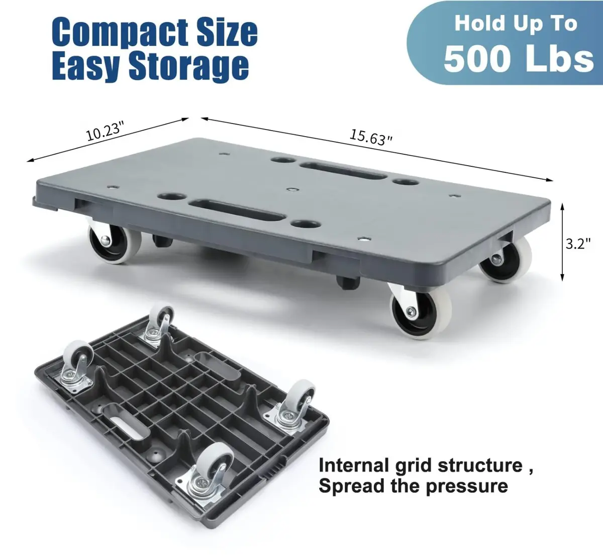 Insdawn Furniture Dolly 2 Pack Gray | Heavy Duty 500 Lb Capacity, Connectable Moving Dollies - view 4
