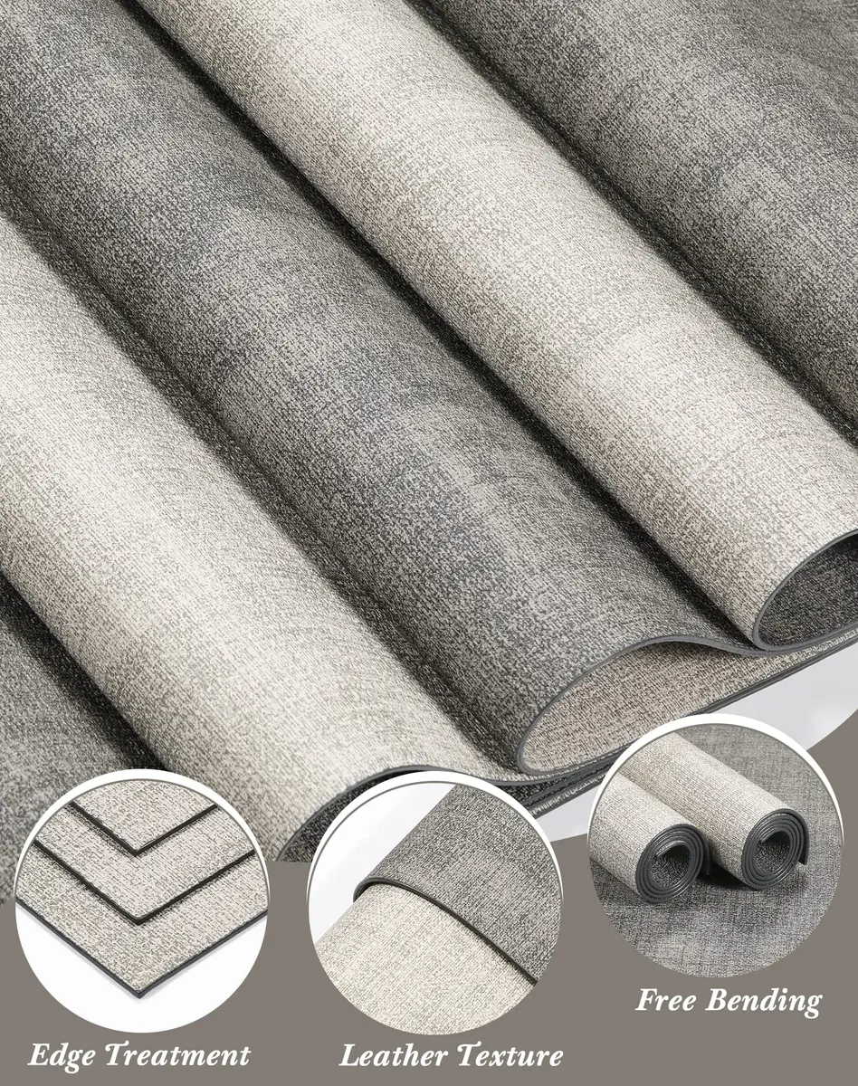 SUEH DESIGN Leather Placemats Set of 6, Light Grey & Smoky Grey | Reversible Non-Slip Table Mats for Dining Kitchen Parties - view 5