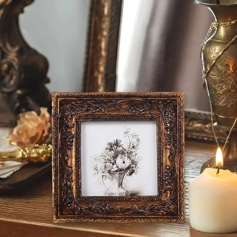 SIKOO Small Vintage 3×3 Picture Frame Antique Ornate | Gold Bronze Finish, Wall & Tabletop Display - view 2