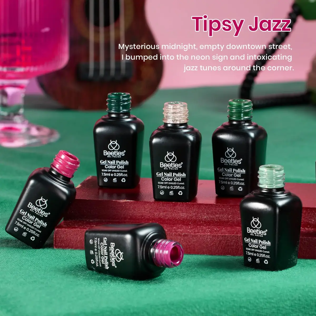 Beetles Gel Nail Polish Set Burgundy Purple Red Green Glitter 6 Colors (7.5ml Each) | 9-Free Formula, Long-Lasting Shine - view 2