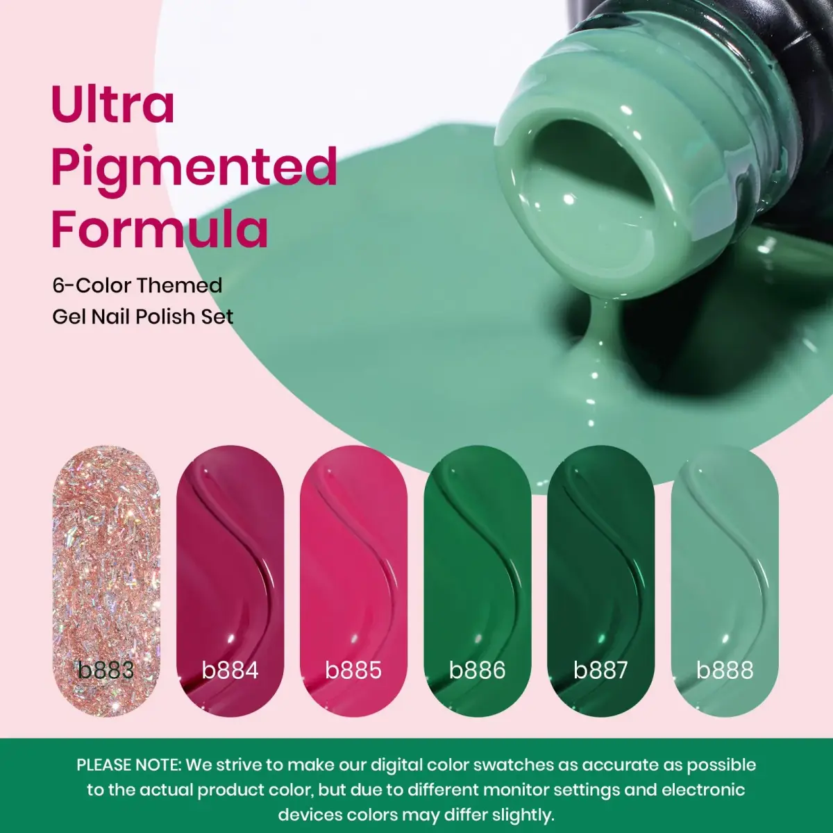 Beetles Gel Nail Polish Set Burgundy Purple Red Green Glitter 6 Colors (7.5ml Each) | 9-Free Formula, Long-Lasting Shine - view 3