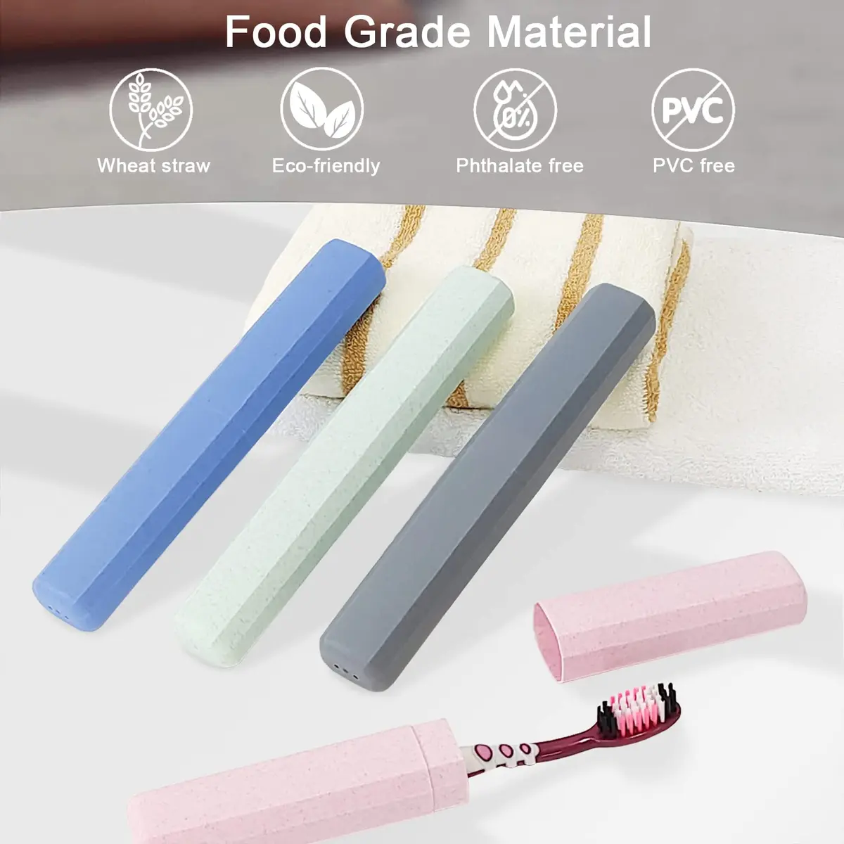 Mulbozy Travel Toothbrush Case, 4 Pack | Breathable Wheat Straw & Plastic, Portable & Eco-Friendly - view 3