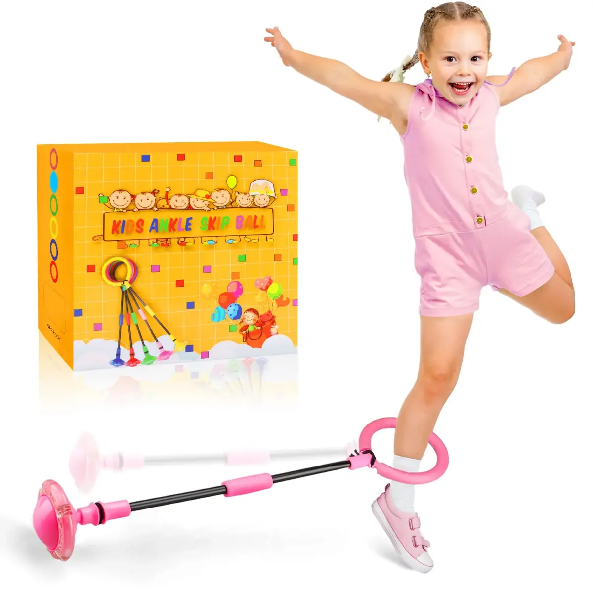 Chridark Ankle Skip Ball with Flash Wheel, Pink | Portable Foldable Toy for Kids & Adults - main product image