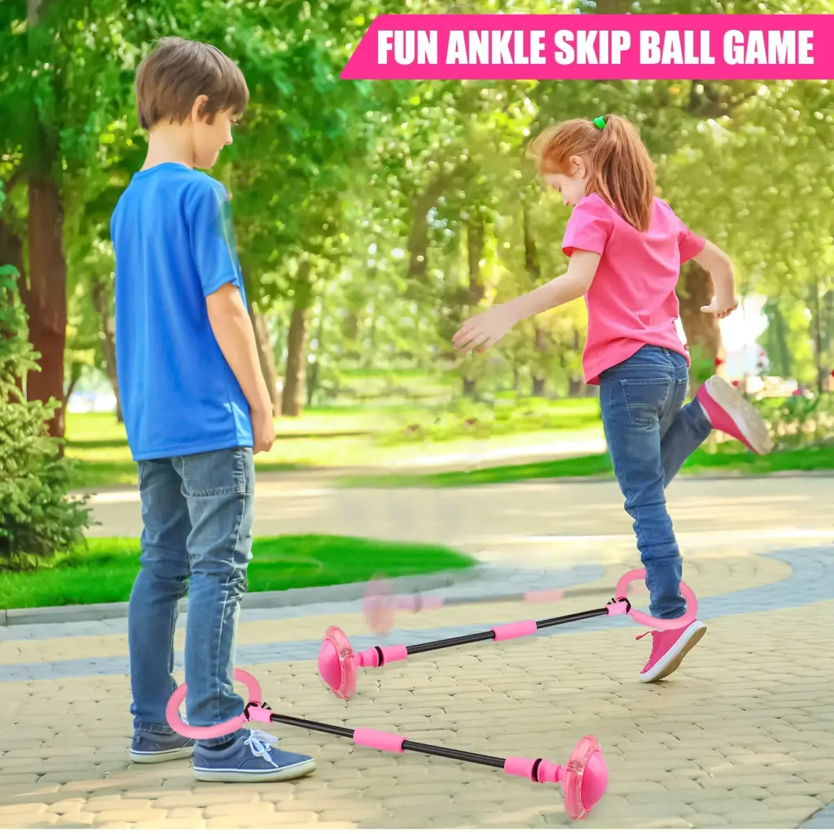 Chridark Ankle Skip Ball with Flash Wheel, Pink | Portable Foldable Toy for Kids & Adults - view 2