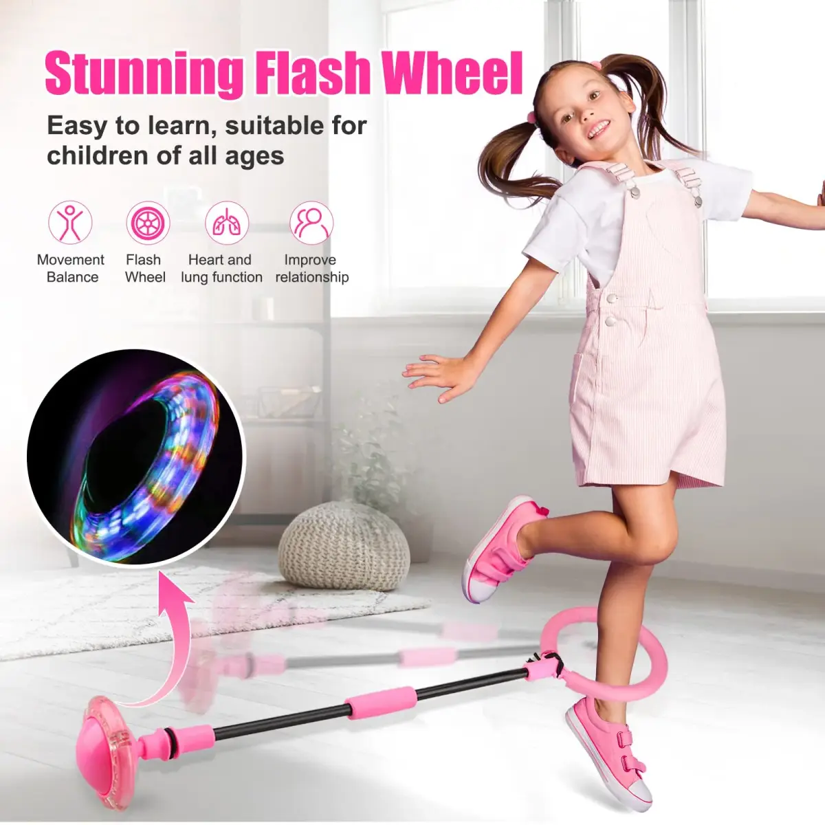 Chridark Ankle Skip Ball with Flash Wheel, Pink | Portable Foldable Toy for Kids & Adults - view 3