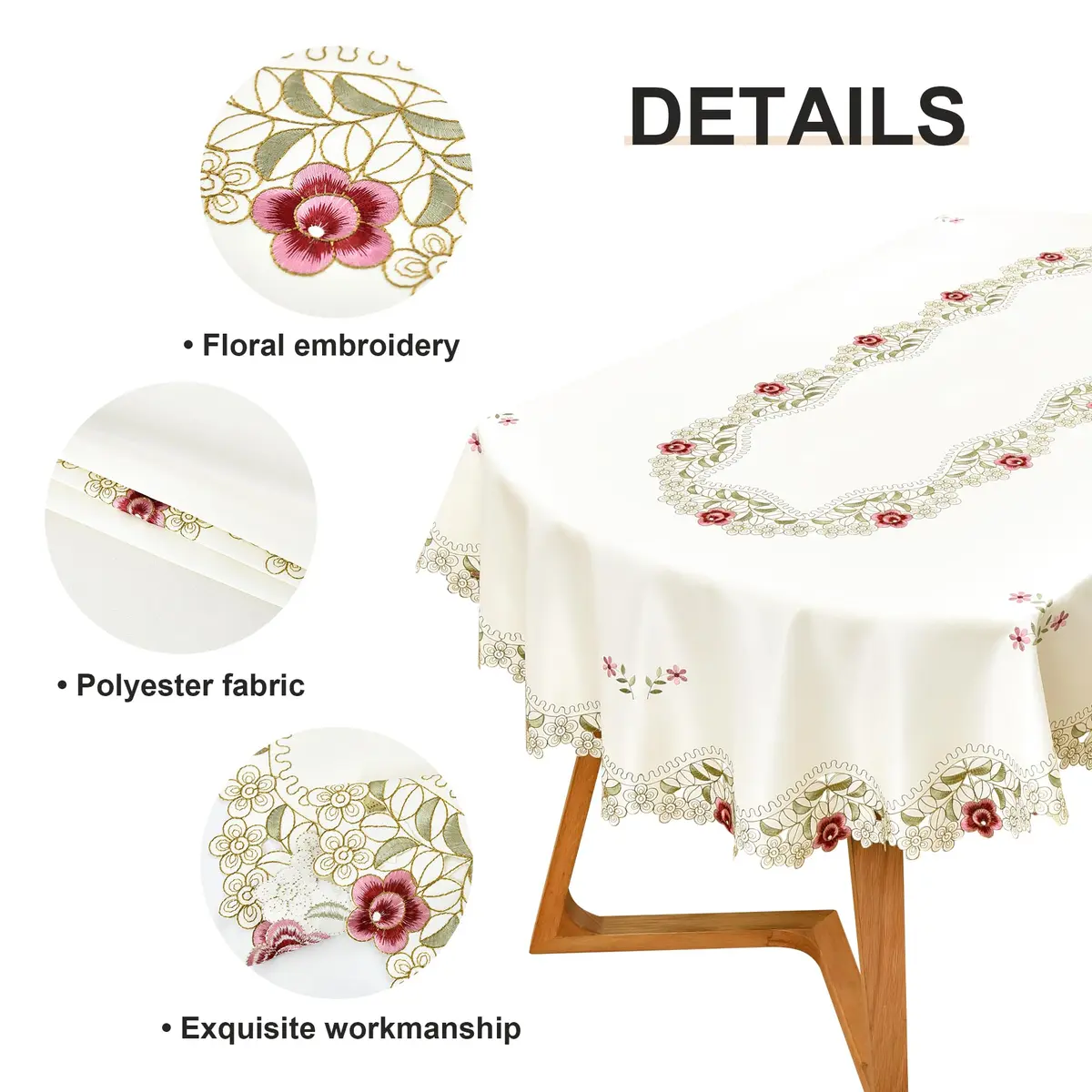 Wolkemer Jacquard Floral Embroidered Oval Tablecloth 60 x 84 inch | Elegant Rustic Style for Home & Events - view 5