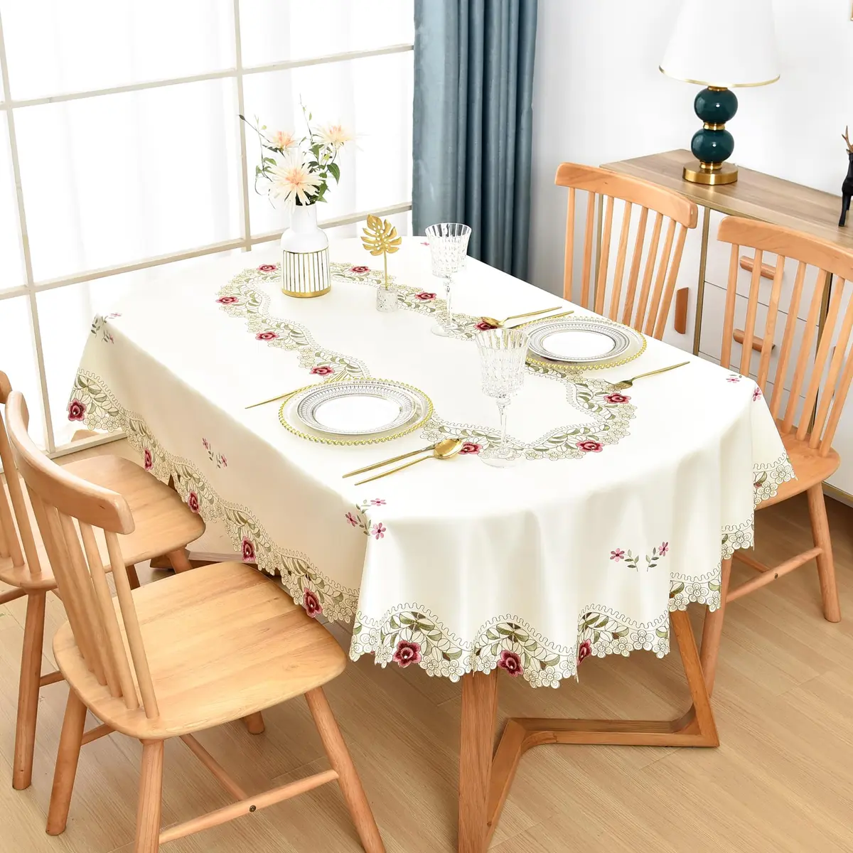 Wolkemer Jacquard Floral Embroidered Oval Tablecloth 60 x 84 inch | Elegant Rustic Style for Home & Events - view 2