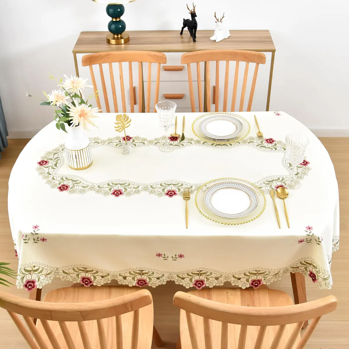 Wolkemer Jacquard Floral Embroidered Oval Tablecloth 60 x 84 inch | Elegant Rustic Style for Home & Events - view 3
