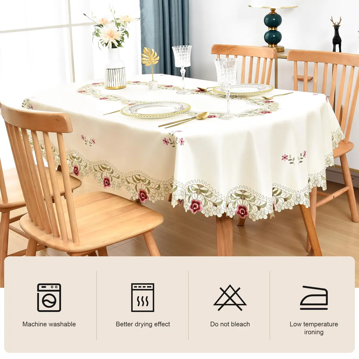 Wolkemer Jacquard Floral Embroidered Oval Tablecloth 60 x 84 inch | Elegant Rustic Style for Home & Events - view 4