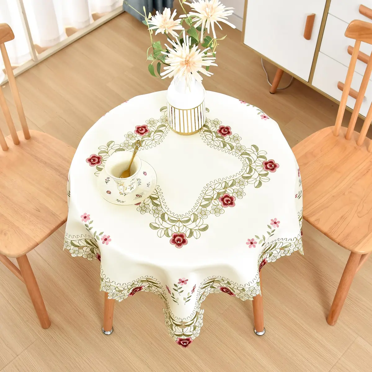Wolkemer Jacquard Floral Embroidered Square Tablecloth 33 x 33 inch | Elegant Floral Design for Home & Events - view 2