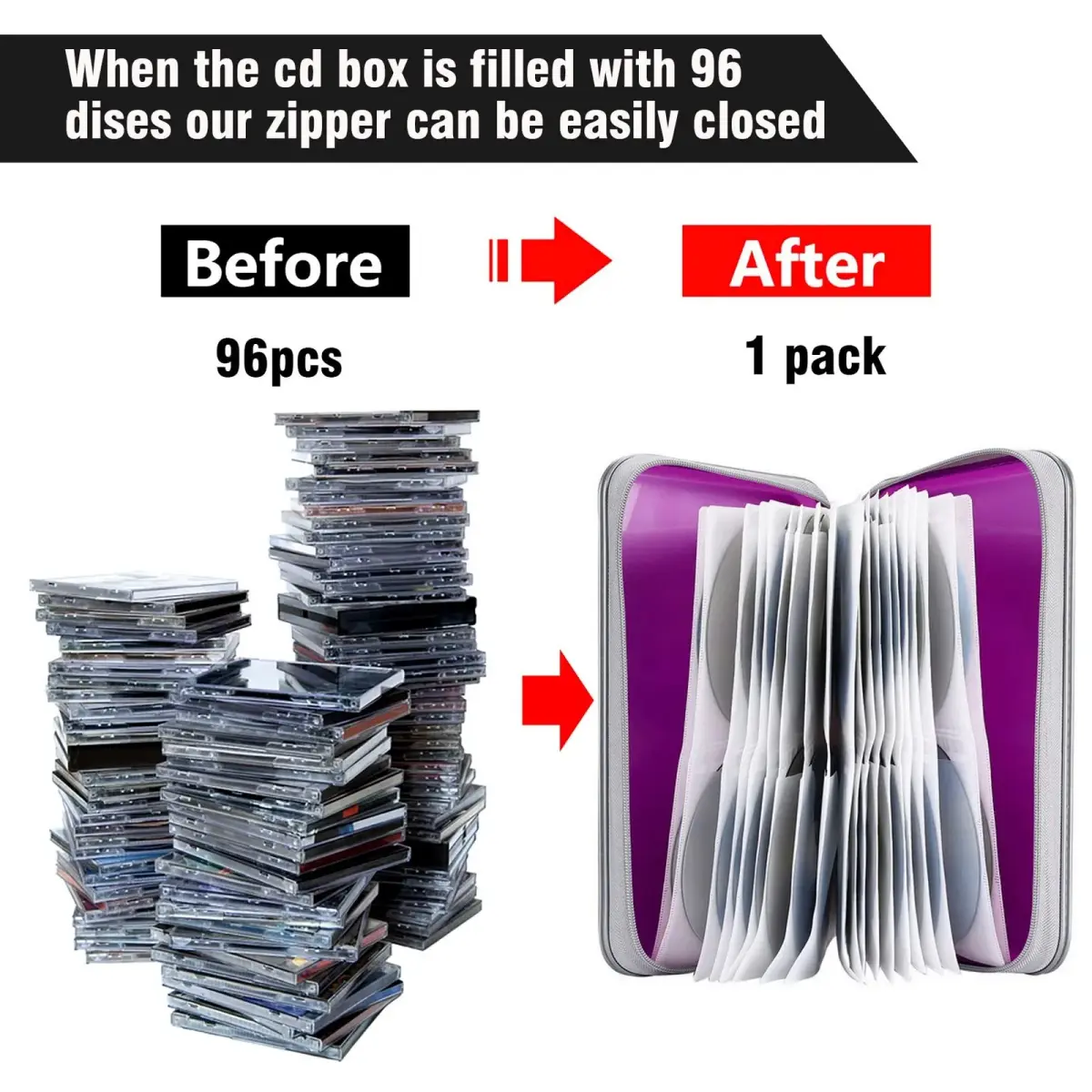 Siveit 96 Capacity CD DVD Storage Binder Case with Zipper for Car (Purple) | Holds 96 Discs Securely - view 4