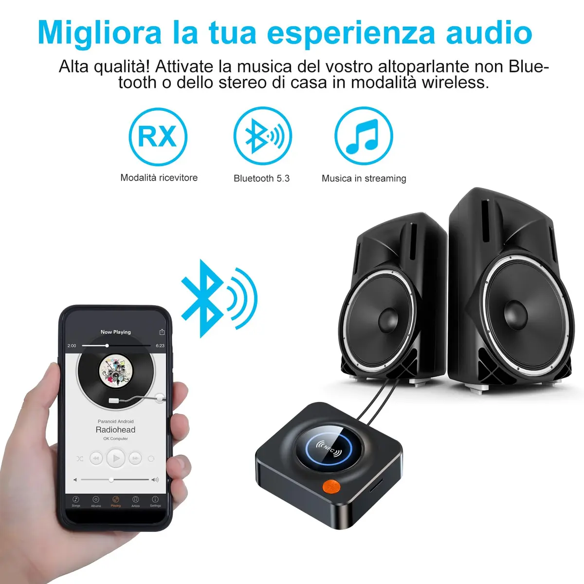 eppfun Bluetooth 5.3 Receiver with NFC & TF Card Slot, 3.5mm AUX/RCA Wireless Audio Adapter for Home Stereo Systems, 10m Range - view 2