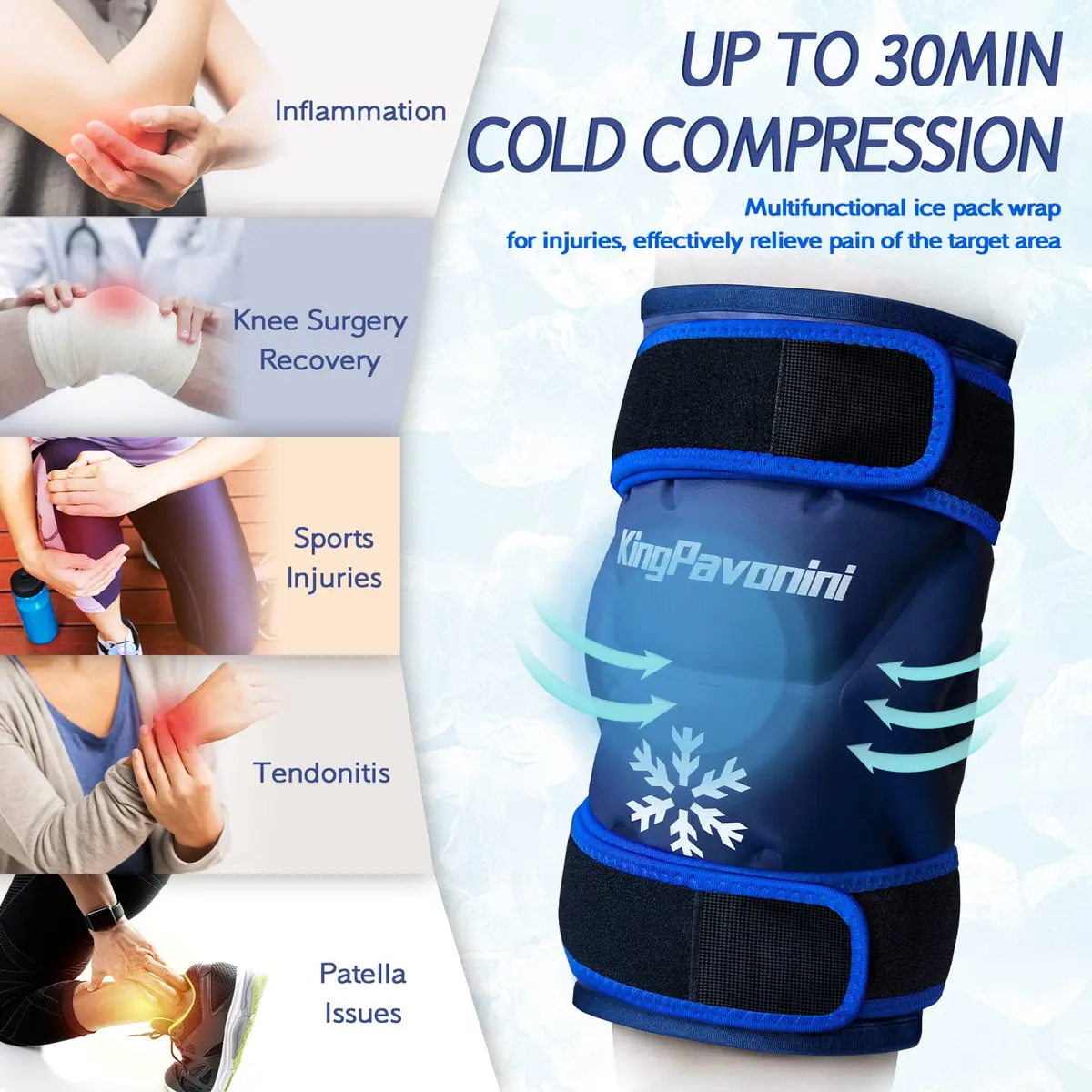 KingPavonini XXL Knee Ice Pack Wrap Around Entire Knee | Cold Therapy for Pain & Swelling Relief - view 5