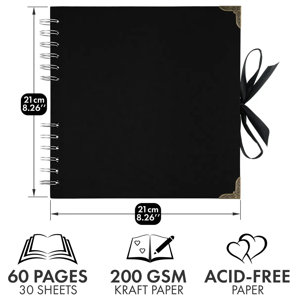 Bstorify Scrapbook Album, 8 x 8 Inch | Durable 60 Pages, Black, Creative Memory Book - view 2