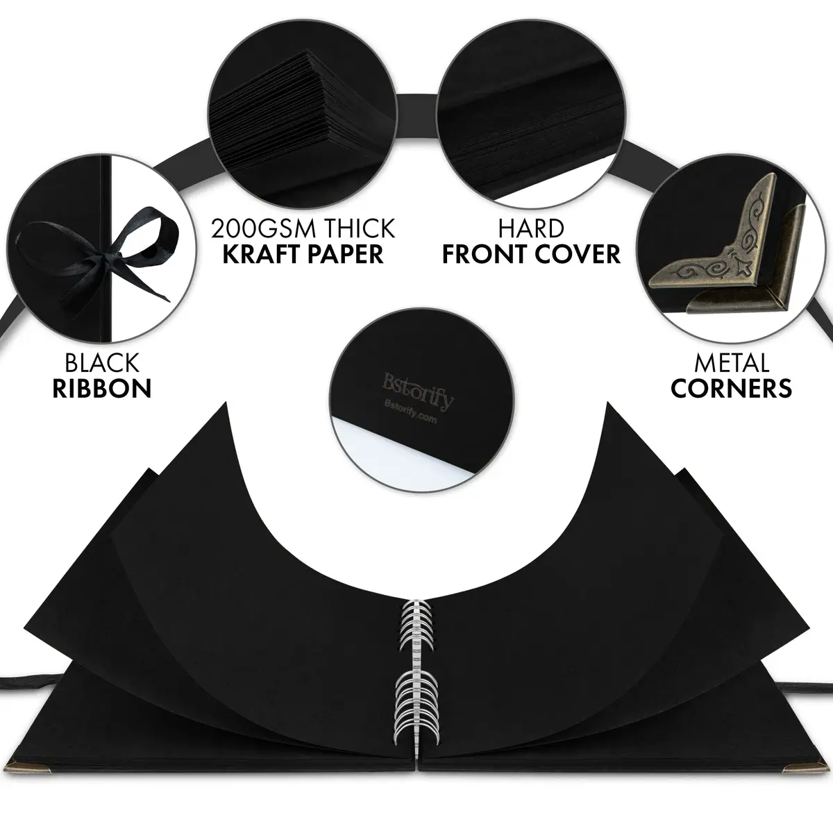 Bstorify Scrapbook Album, 8 x 8 Inch | Durable 60 Pages, Black, Creative Memory Book - view 3