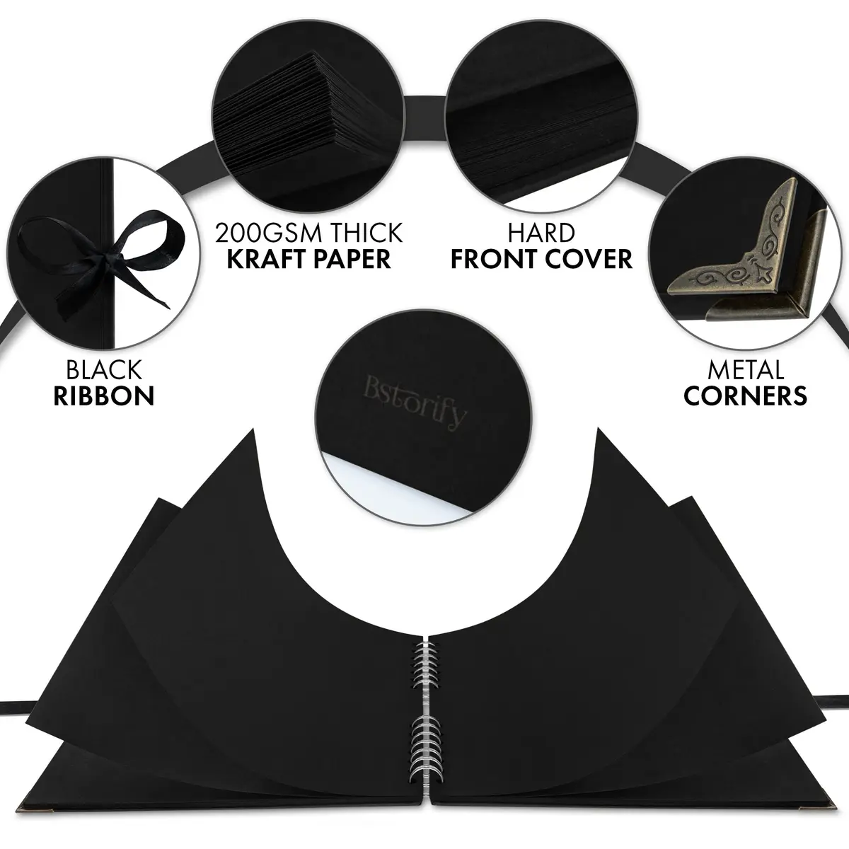 Bstorify Scrapbook Album 10 x 10 Inch Black | Durable & Creative Memory Book - view 3
