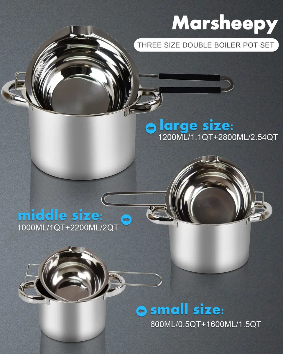 Marsheepy 1200ml Chocolate Melting Pot with 2800ml Stainless Steel Pot | Rust-Proof 304 Steel, Dishwasher Safe - view 6