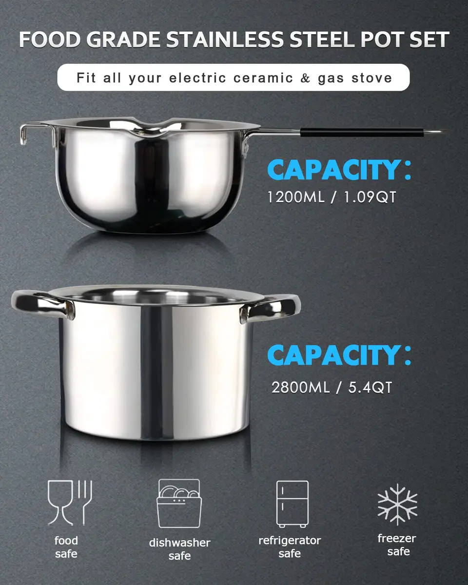Marsheepy 1200ml Chocolate Melting Pot with 2800ml Stainless Steel Pot | Rust-Proof 304 Steel, Dishwasher Safe - view 2
