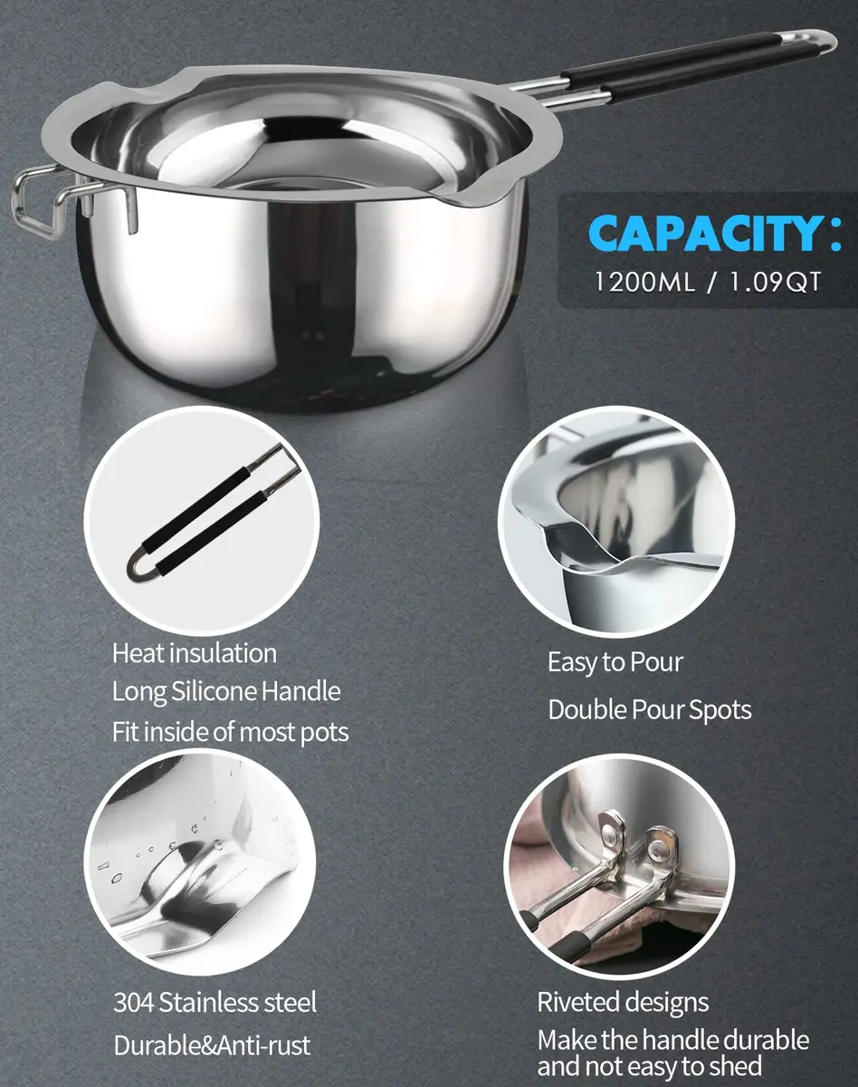 Marsheepy 1200ml Chocolate Melting Pot with 2800ml Stainless Steel Pot | Rust-Proof 304 Steel, Dishwasher Safe - view 3