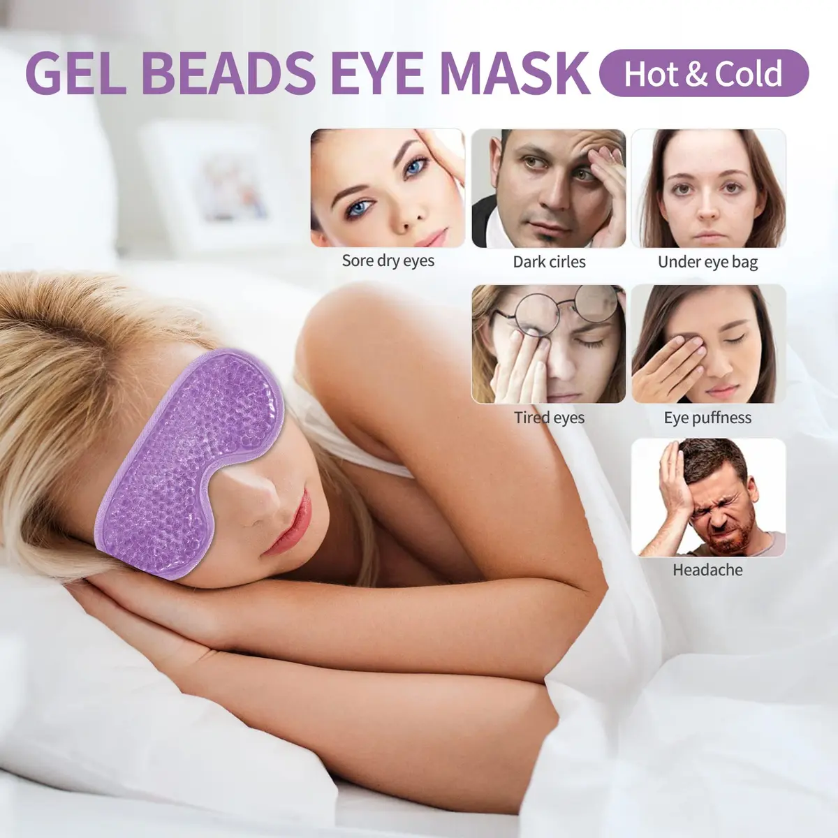 CONSGIJI Gel Eye Mask 2PCS | Reusable Cold Therapy for Puffiness & Dark Circles, Cooling Compress (Purple) - view 6