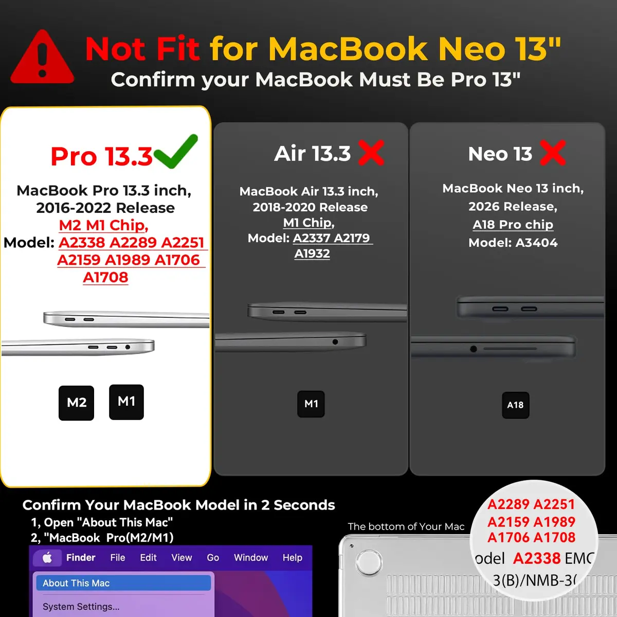 EooCoo Crystal Case for MacBook Pro 13-inch M2 M1 2022-2016 | Slim, Scratch-Resistant, Lightweight - view 2