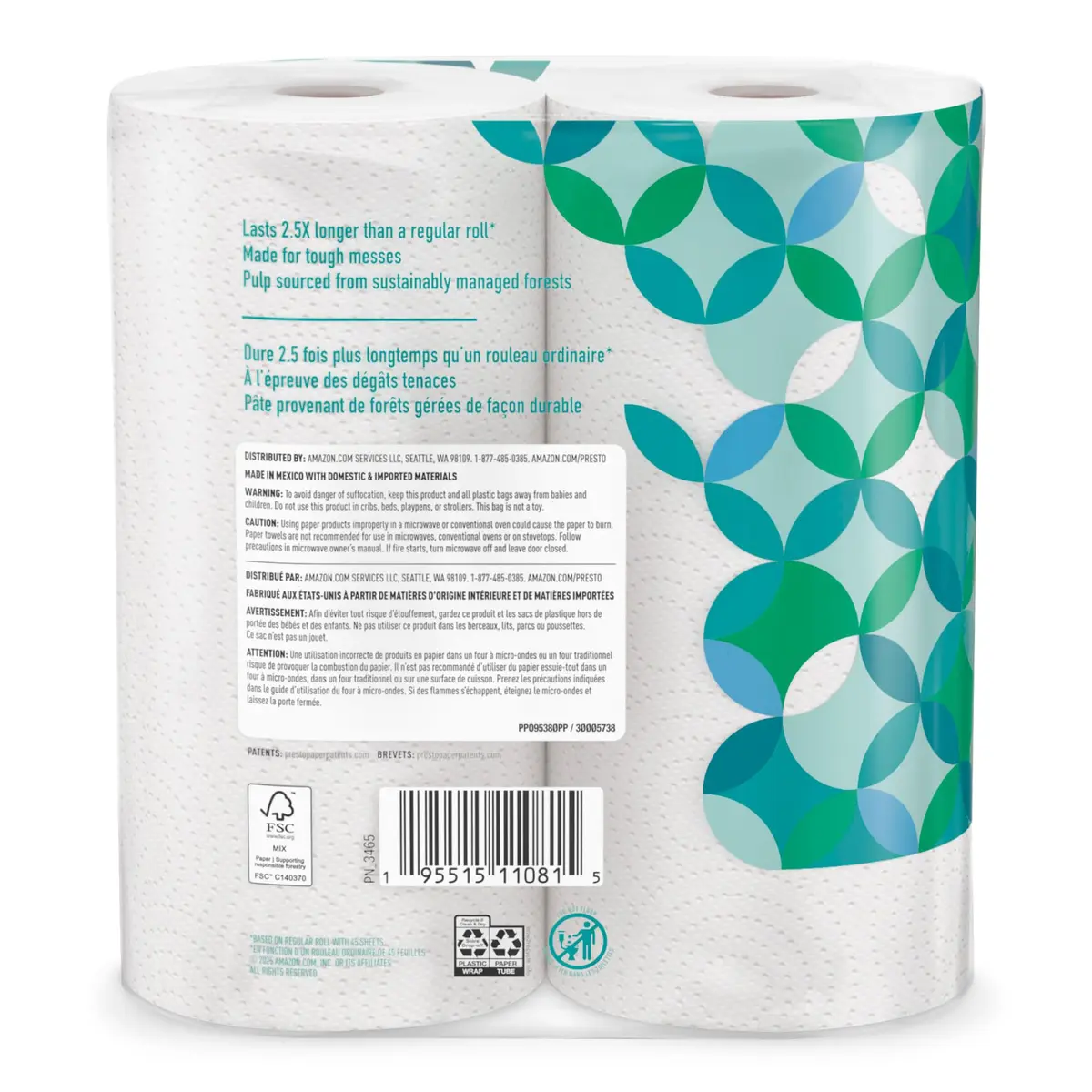 Presto! Flex-a-Size Kitchen Paper Towels, 2048 Sheets (16 Family Rolls) | Strong, Absorbent, Eco-Friendly - view 3