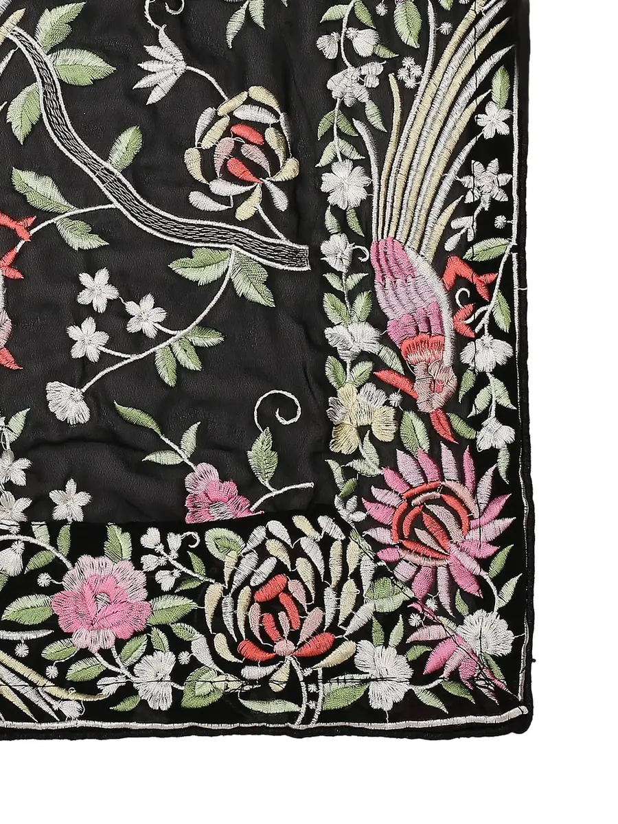 DUPATTA BAZAAR Parsi Gara Embroidered Georgette Dupatta 228 cm (90 inches) | Black Floral & Bird Work - view 7