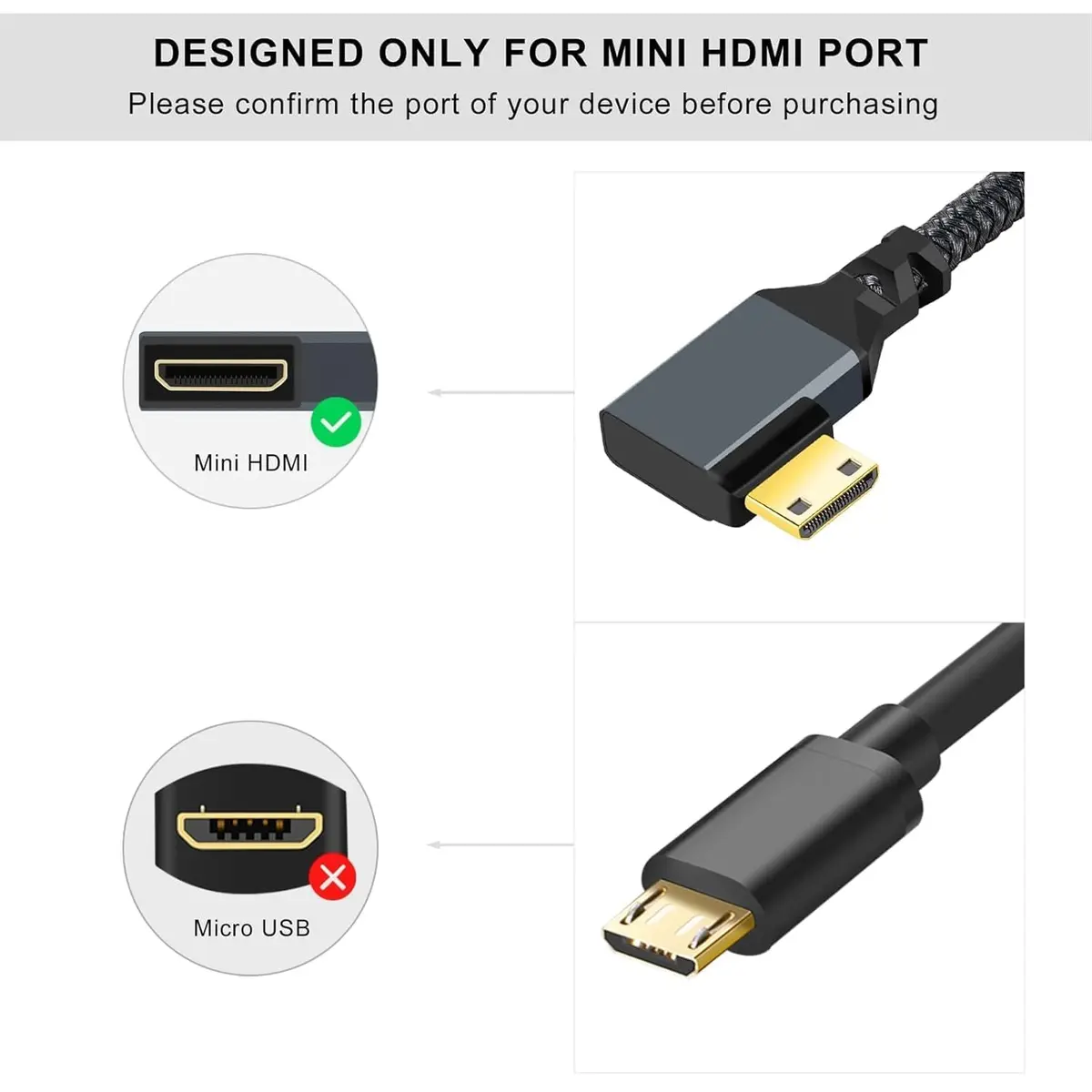 Twozoh Mini HDMI to HDMI Female Adapter Cable Left Angled 90°Degree Supports 4K/60Hz, 1080p 0.6FT | Stable Transmission - view 4