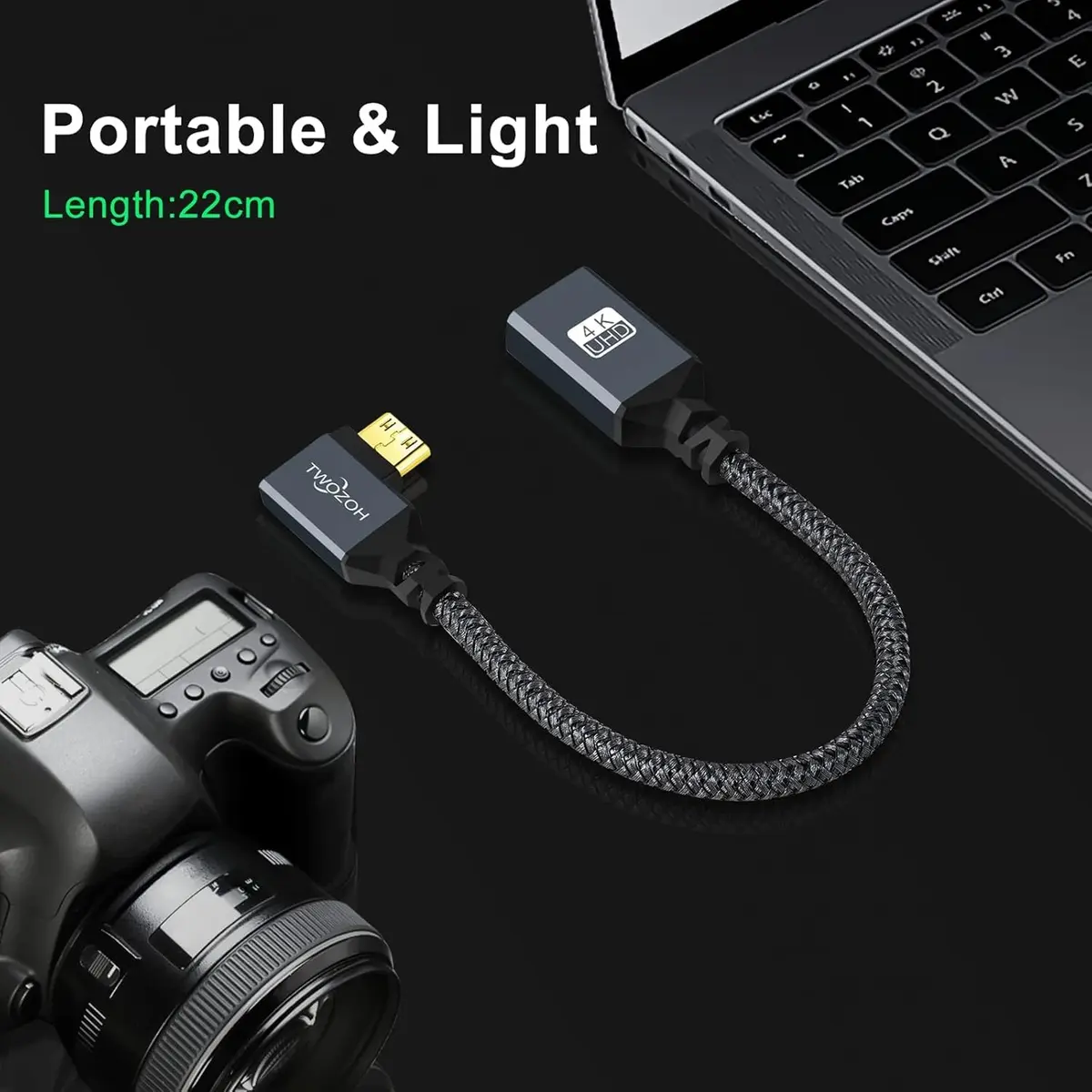 Twozoh Mini HDMI to HDMI Female Adapter Cable Left Angled 90°Degree Supports 4K/60Hz, 1080p 0.6FT | Stable Transmission - view 6