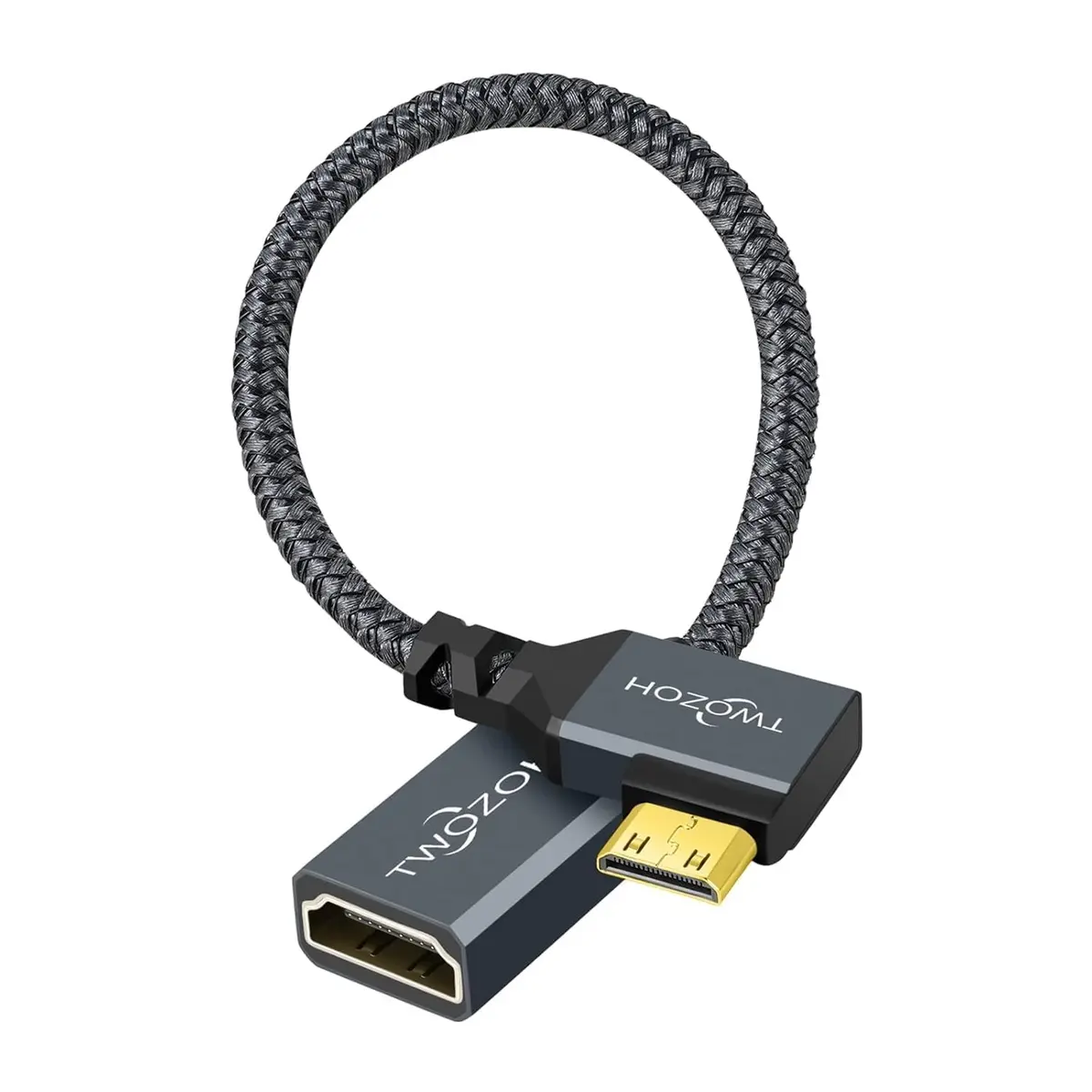 Twozoh Mini HDMI to HDMI Female Adapter Cable Left Angled 90°Degree Supports 4K/60Hz, 1080p 0.6FT | Stable Transmission - main product image