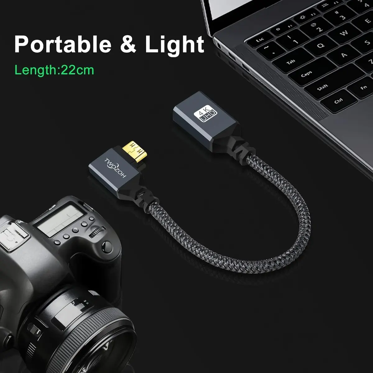 Twozoh Mini HDMI to HDMI Female Adapter Cable Left Angled 90°Degree Supports 4K/60Hz, 1080p 0.6FT | Stable Transmission - view 2