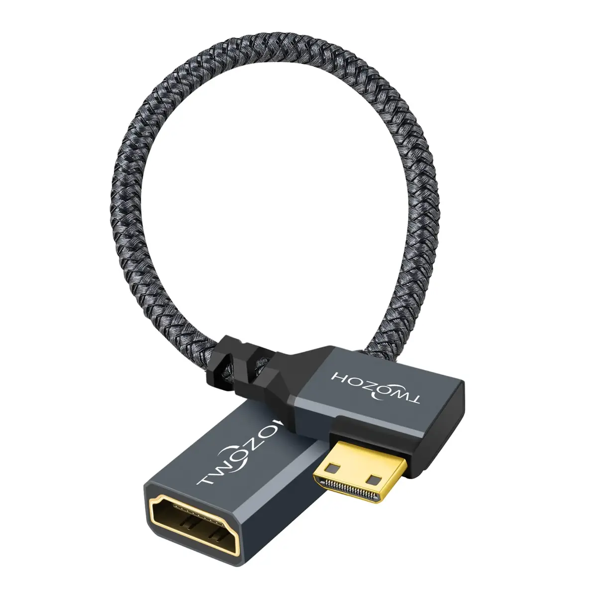Twozoh Mini HDMI to HDMI Adapter Cable 0.6FT (18cm) | Right Angle 90° Elbow, Nylon Braided, 4K@60Hz Support - main product image