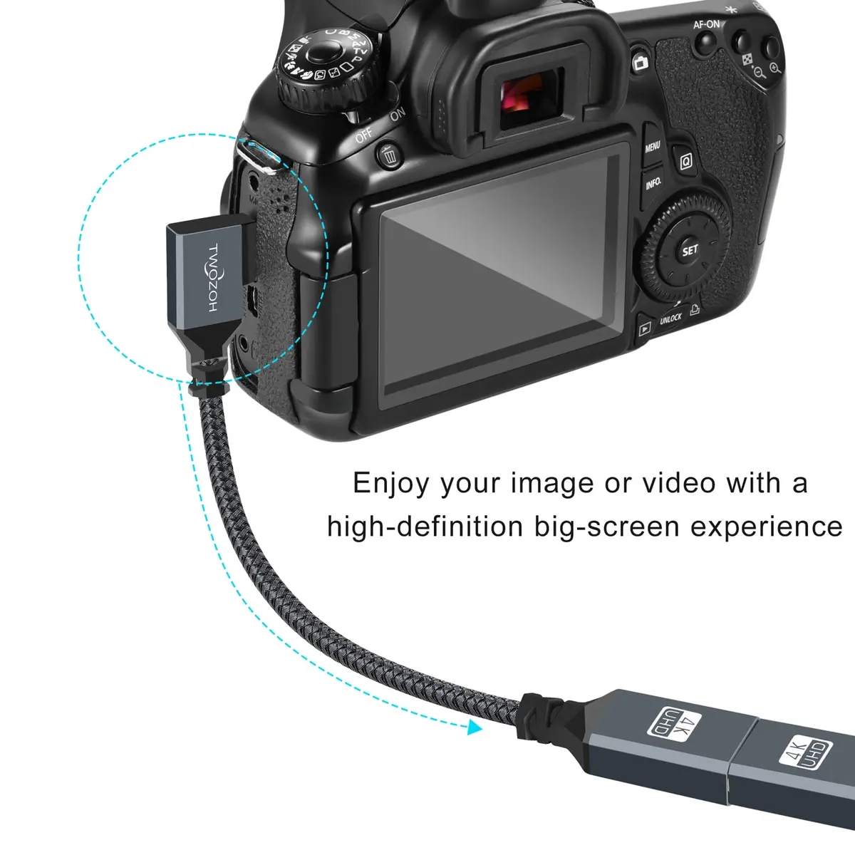 Twozoh Mini HDMI to HDMI Adapter Cable 0.6FT (18cm) | Right Angle 90° Elbow, Nylon Braided, 4K@60Hz Support - view 3