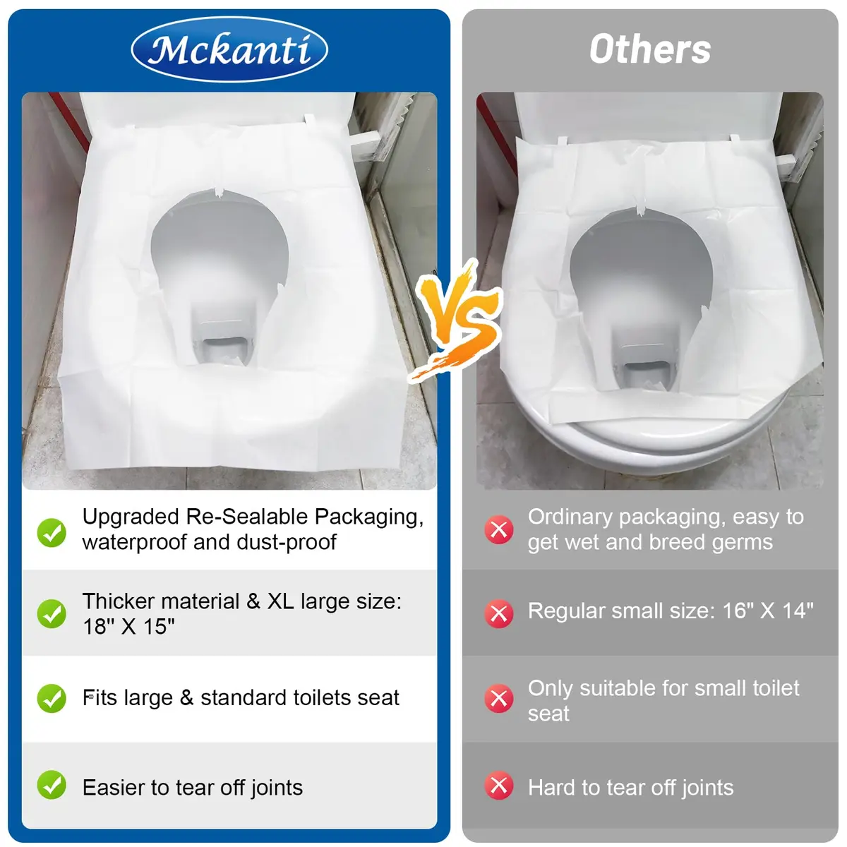 Mckanti XL Disposable Toilet Seat Covers 60 Pack | Biodegradable Travel Essential Accessories - view 4