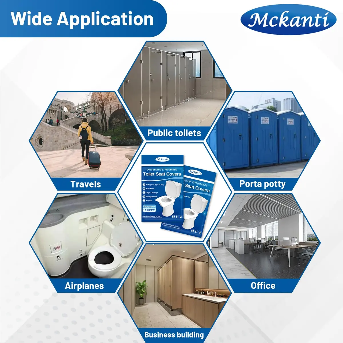 Mckanti XL Disposable Toilet Seat Covers 60 Pack | Biodegradable Travel Essential Accessories - view 5
