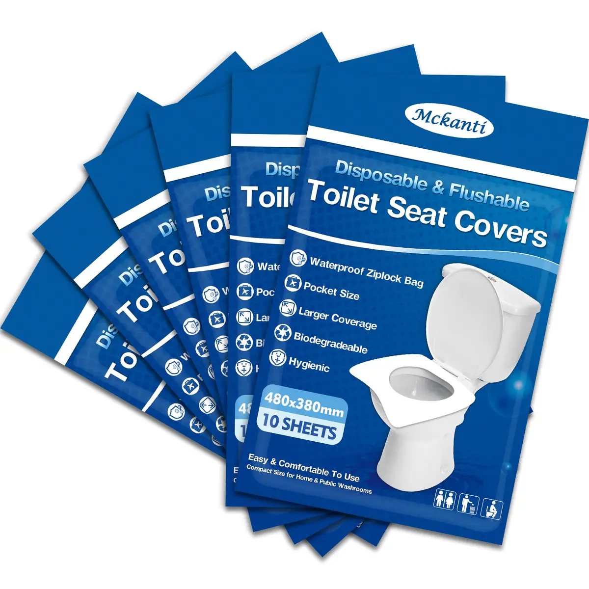 Mckanti XL Disposable Toilet Seat Covers 60 Pack | Biodegradable Travel Essential Accessories - main product image