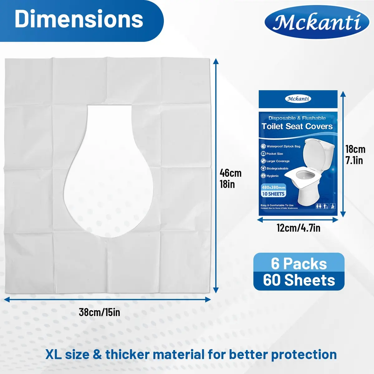 Mckanti XL Disposable Toilet Seat Covers 60 Pack | Biodegradable Travel Essential Accessories - view 8
