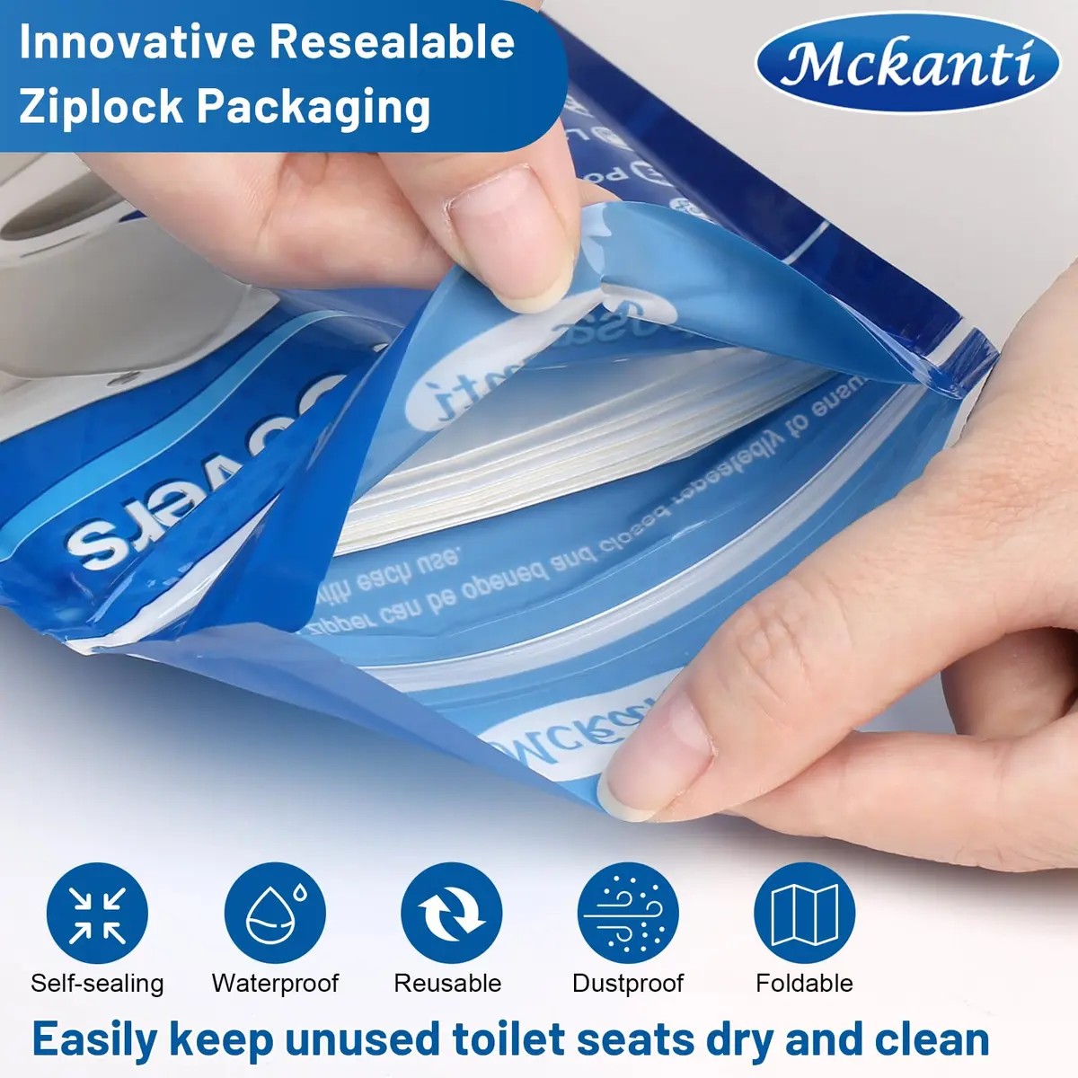 Mckanti XL Disposable Toilet Seat Covers 60 Pack | Biodegradable Travel Essential Accessories - view 2