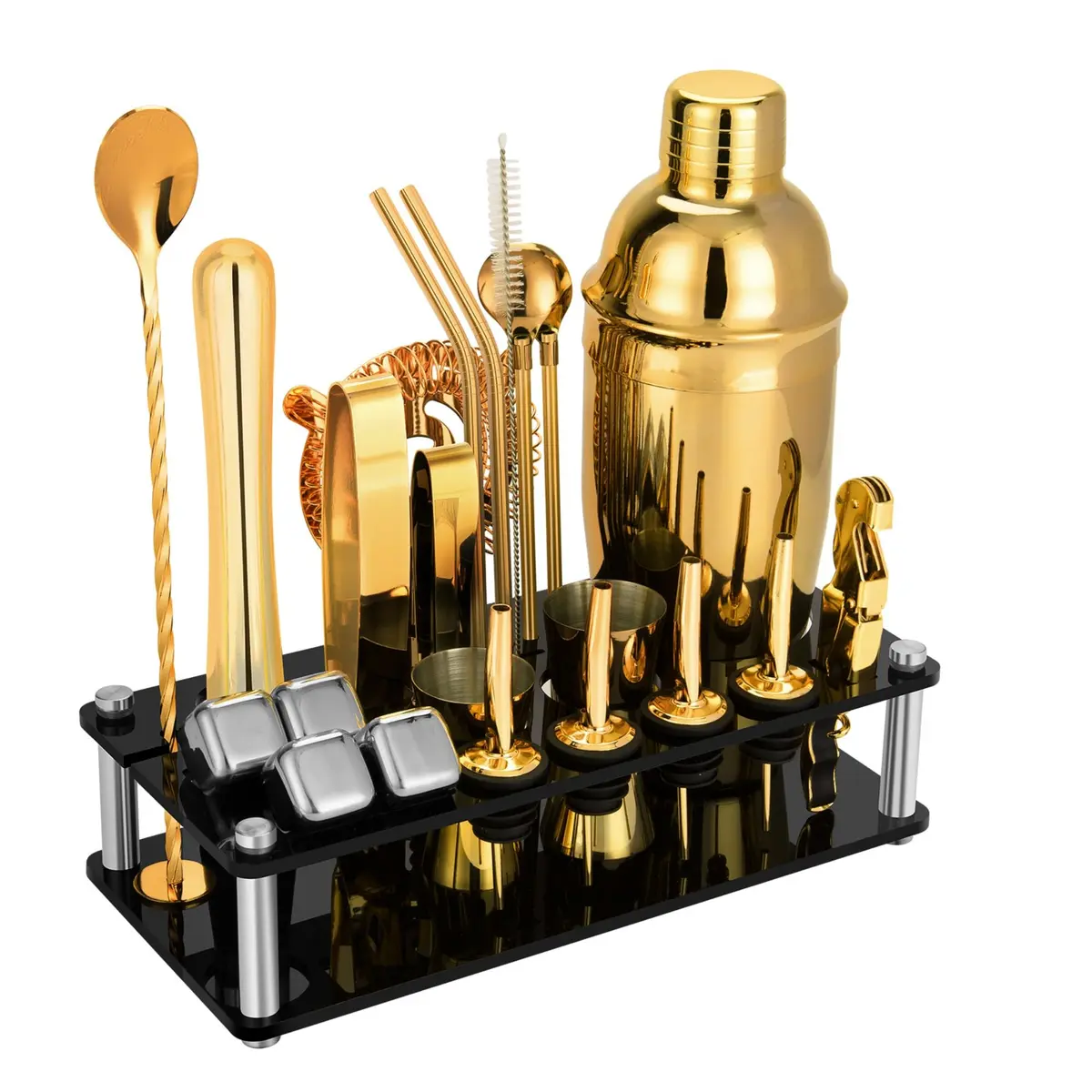 KINGROW Cocktail Shaker Set, 23 Piece Bartender Kit with Stand 25oz Gold | Complete Home Bar - main product image
