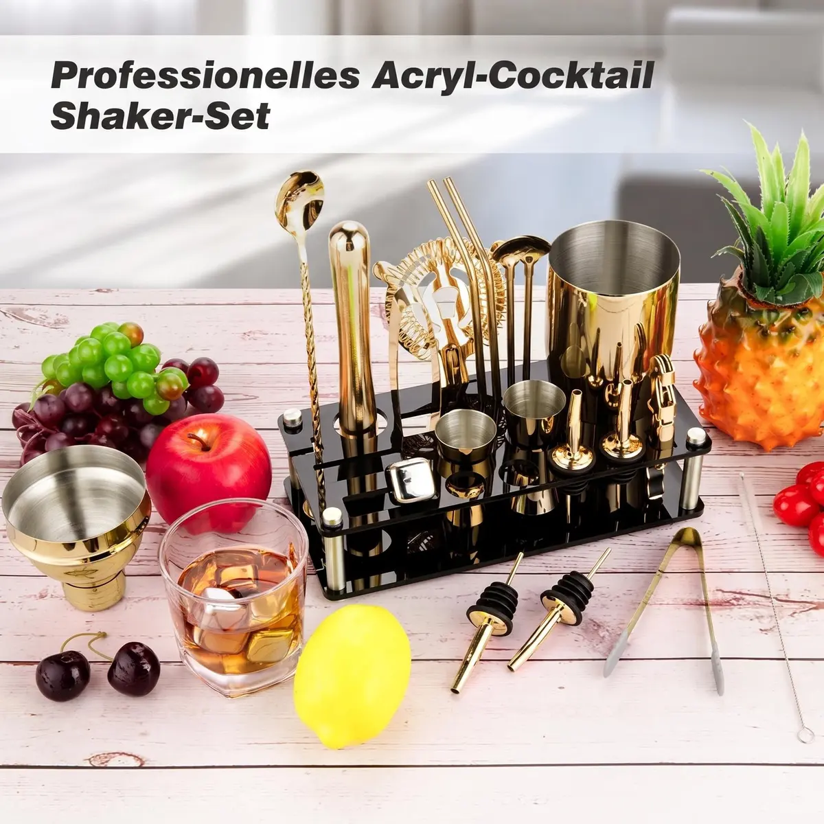 KINGROW Cocktail Shaker Set, 23 Piece Bartender Kit with Stand 25oz Gold | Complete Home Bar - view 6