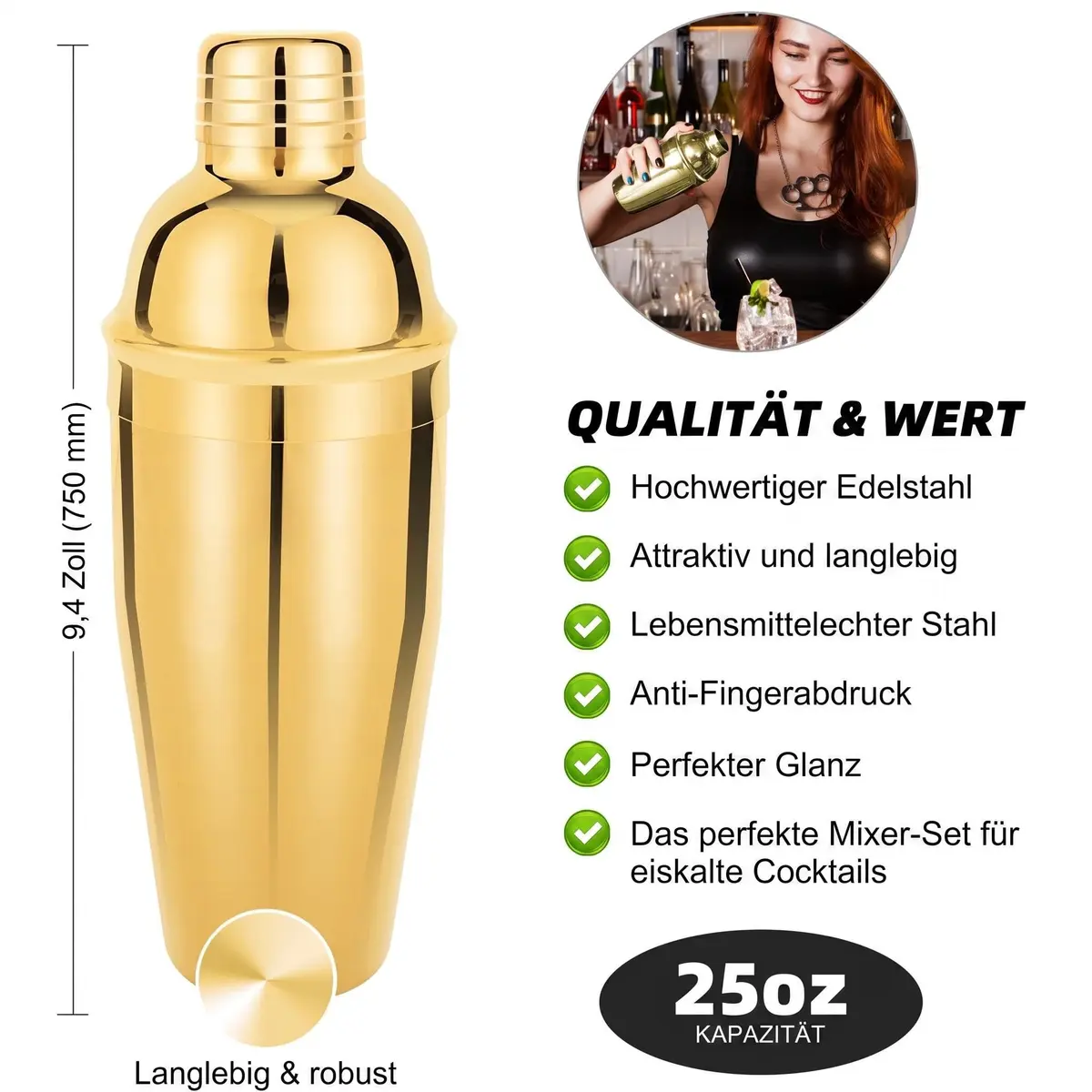KINGROW Cocktail Shaker Set, 23 Piece Bartender Kit with Stand 25oz Gold | Complete Home Bar - view 2