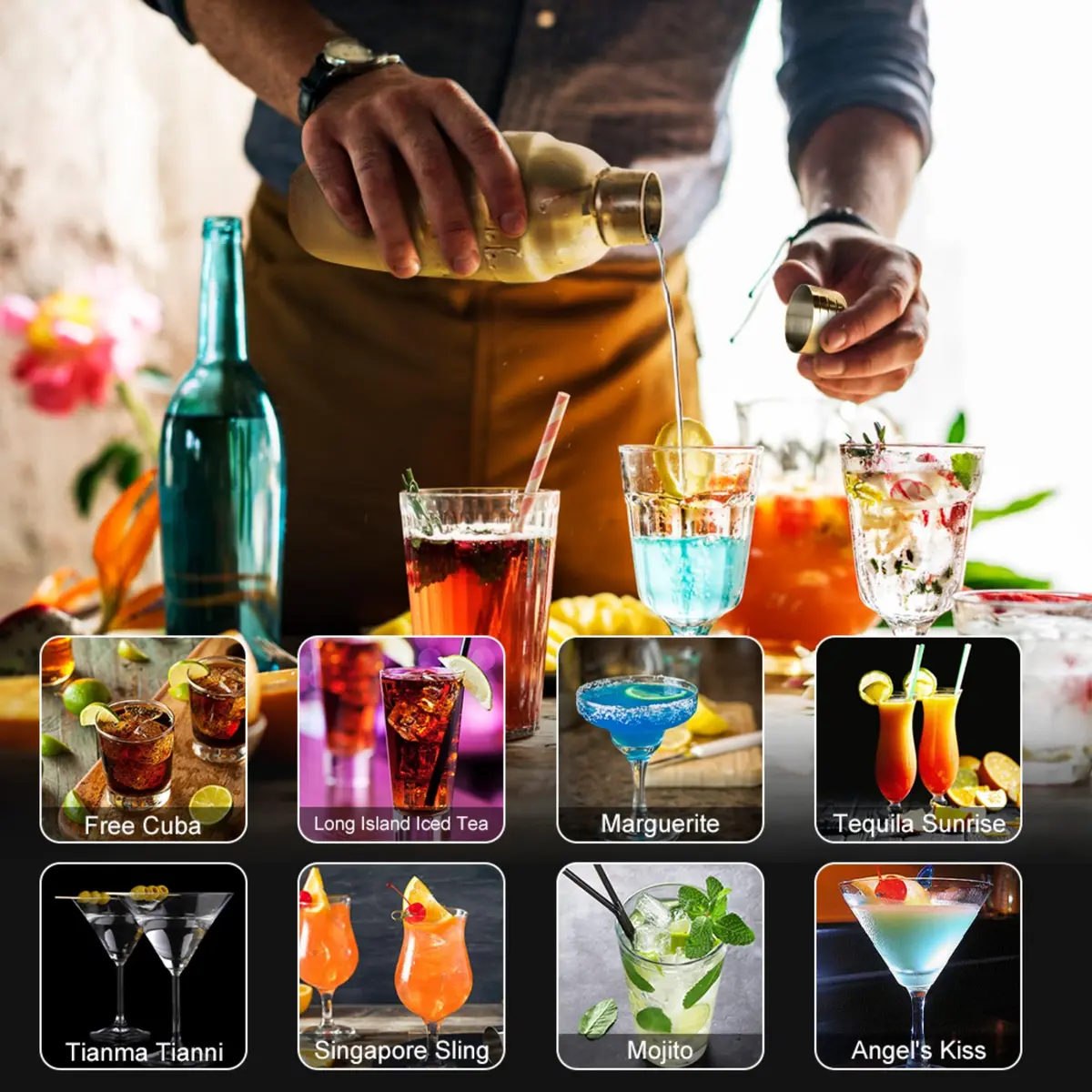 KINGROW Cocktail Shaker Set, 23 Piece Bartender Kit with Stand 25oz Gold | Complete Home Bar - view 3