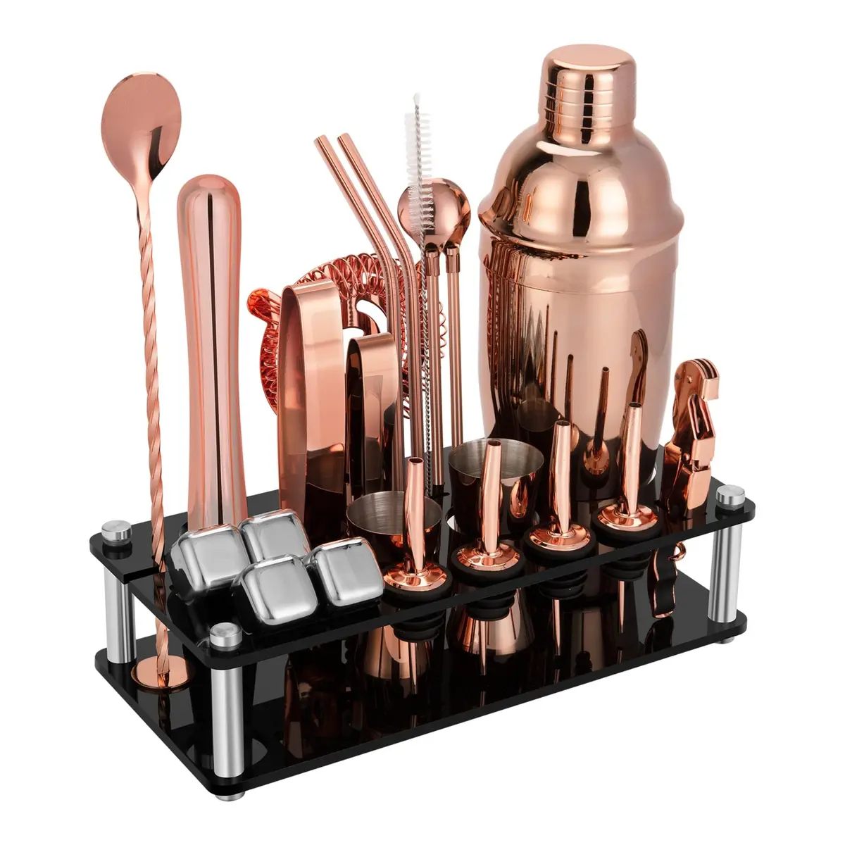 KINGROW Cocktail Shaker Set, 23 Piece Bartender Kit with Stand Gold Rose | Premium Stainless Steel Bar Tool Set for Home & Party - main product image