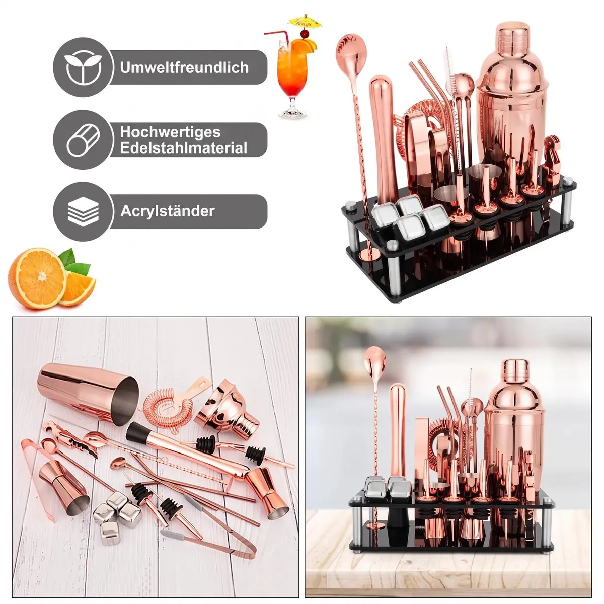 KINGROW Cocktail Shaker Set, 23 Piece Bartender Kit with Stand Gold Rose | Premium Stainless Steel Bar Tool Set for Home & Party - view 6