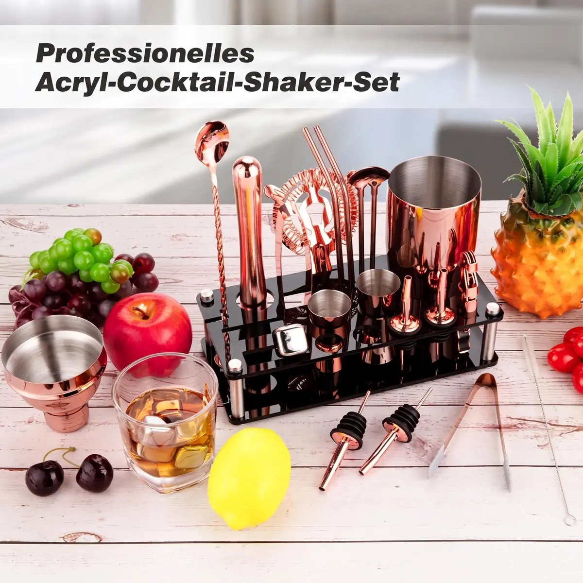 KINGROW Cocktail Shaker Set, 23 Piece Bartender Kit with Stand Gold Rose | Premium Stainless Steel Bar Tool Set for Home & Party - view 7