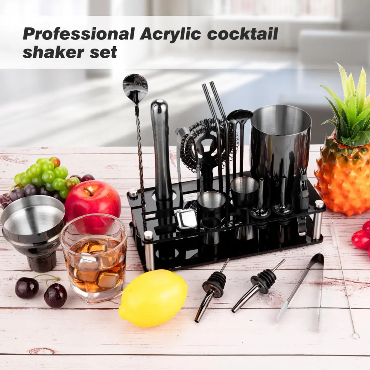 KINGROW Cocktail Shaker Set, 23 Piece Bartender Kit with Stand 25oz Black | Complete Home Bar - view 5