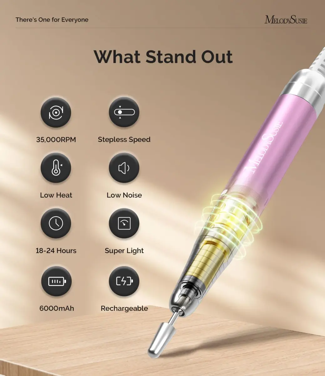 MelodySusie MM400D Cordless Nail Drill 35,000 RPM Rose Gold | Professional E-File for Manicures & Pedicures - view 3