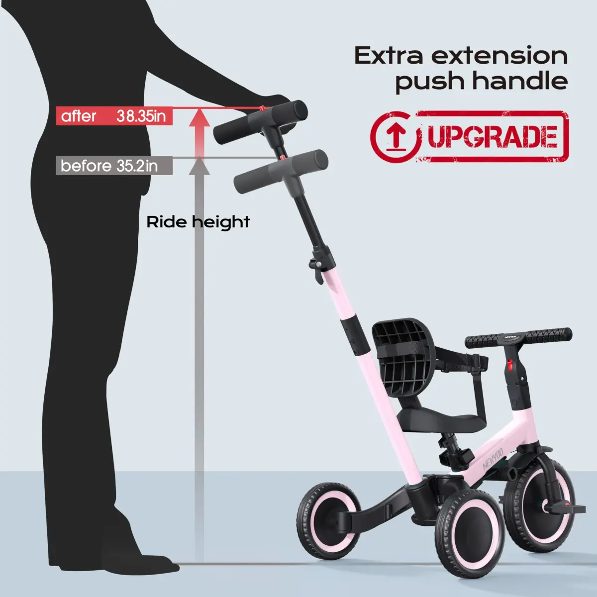newyoo TR007 5-in-1 Toddler Tricycle & Balance Bike | Pink, 12-36 Months - view 2